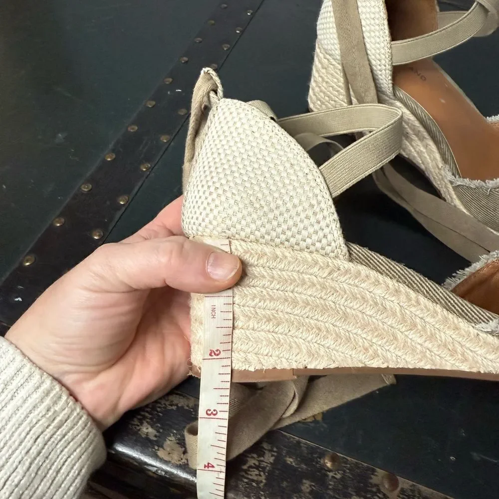 Lucky Brand Rimony Canvas Espadrille Platform Wedge Shoes Sz 7 Ankle Strap